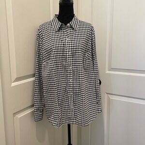 Kim Rogers Womens 2X Houndstooth Button Up Shirt Long Sleeve Classic